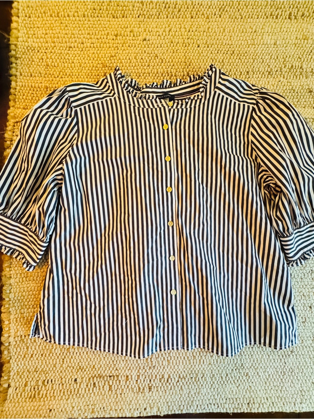Tommy Hilfiger Navy and White Striped Cotton Button-Up Blouse XL NWOT
